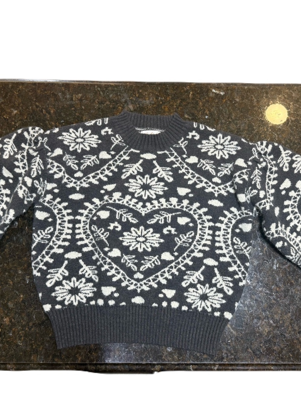 Women’s Charcoal and White Heart Pattern Knit Sweater - FLAW